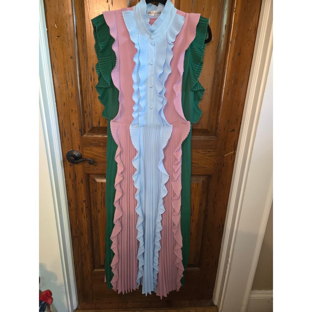 Ellisen Multicolor Ruffled Pleated Dress Size M - Picture 2 of 5